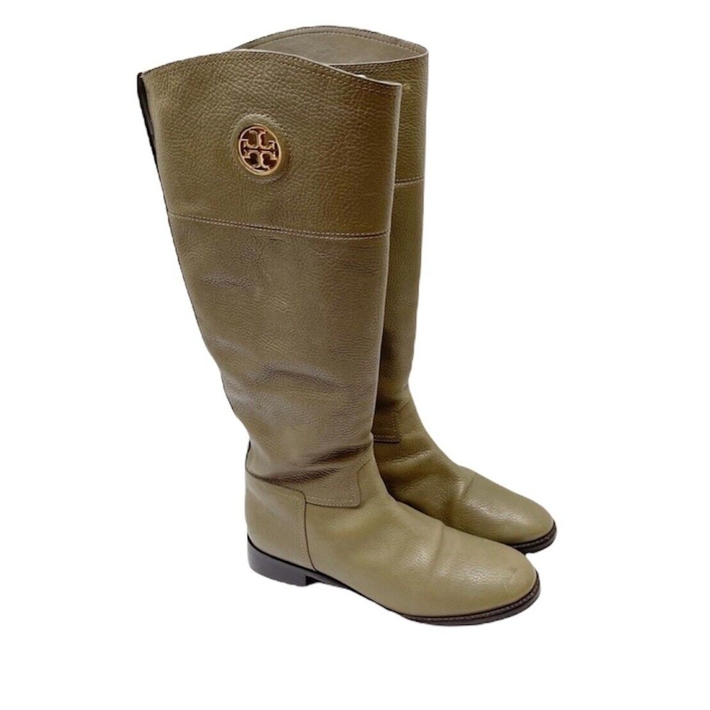 Tory Burch Junction Riding Boot Greenish Gray Low Heal